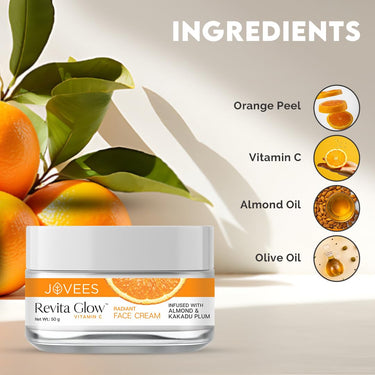 Jovees Herbal Revita Glow Vitamin C Cream Infused with Almond & Kakadu Plum | Reduces Dark Spots, Hyperpigmentation & Fine Line Apperances | For All Skin Type 50G